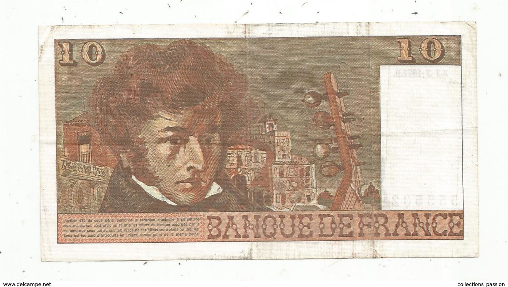 Billet , Dix Francs , 10 , BERLIOZ , 3-3-1977, 2 Scans - 10 F 1972-1978 ''Berlioz''