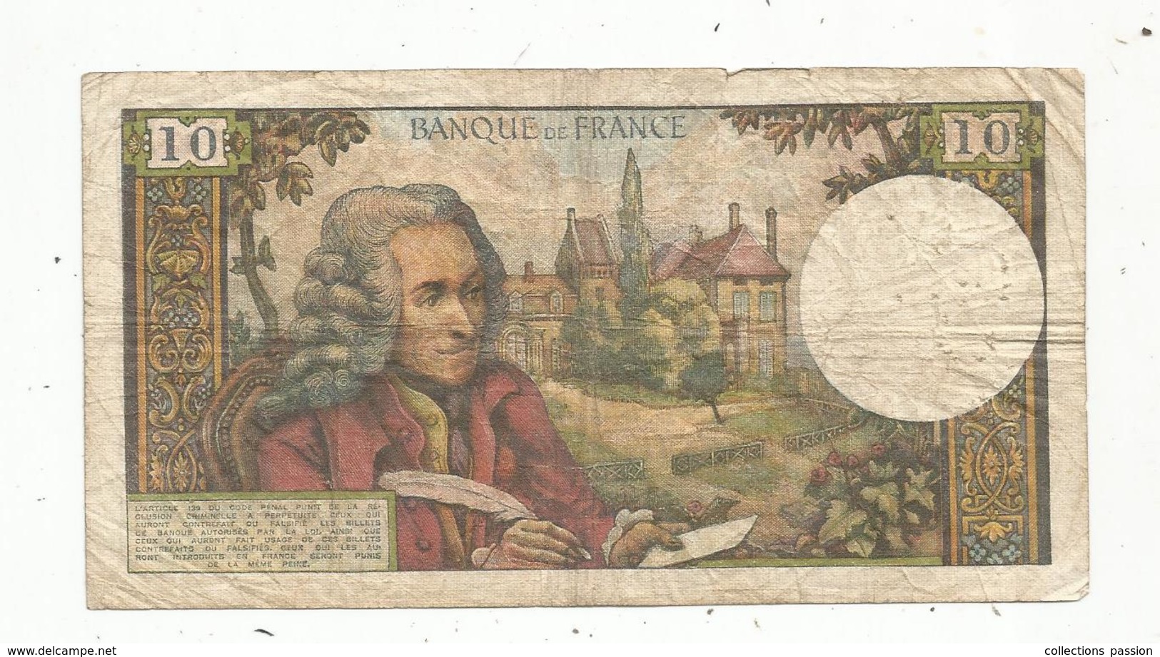 Billet , Dix Francs , 10 , VOLTAIRE , 5-11-1965, 2 Scans - 10 F 1963-1973 ''Voltaire''