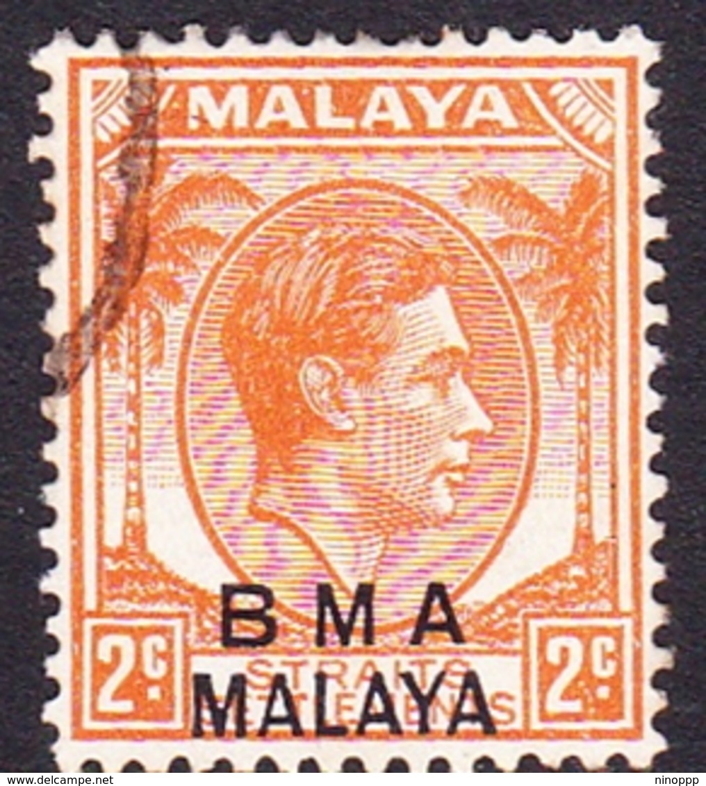 Malaya B.M.A SG 2 1945 British Military Administration, 2c Orange, Used - Malaya (British Military Administration)