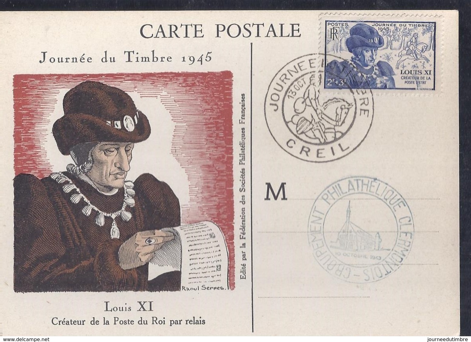 Carte Federale Journée Du Timbre 1945 Creil - Lettres & Documents