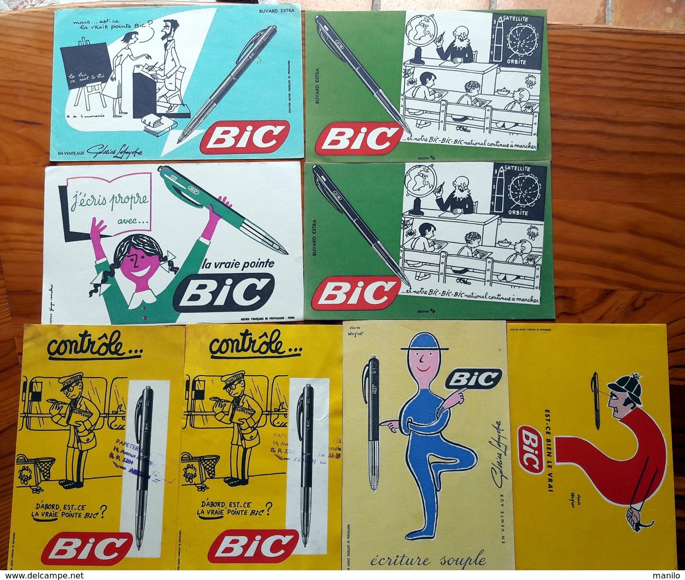 8 Buvards Différents + 2 Doubles -STYLOS "BIC" Papeteries TESSIERES à VERDUN -Galeries Lafayette -JEAN EFFEL,R.deLAVERER - Papierwaren