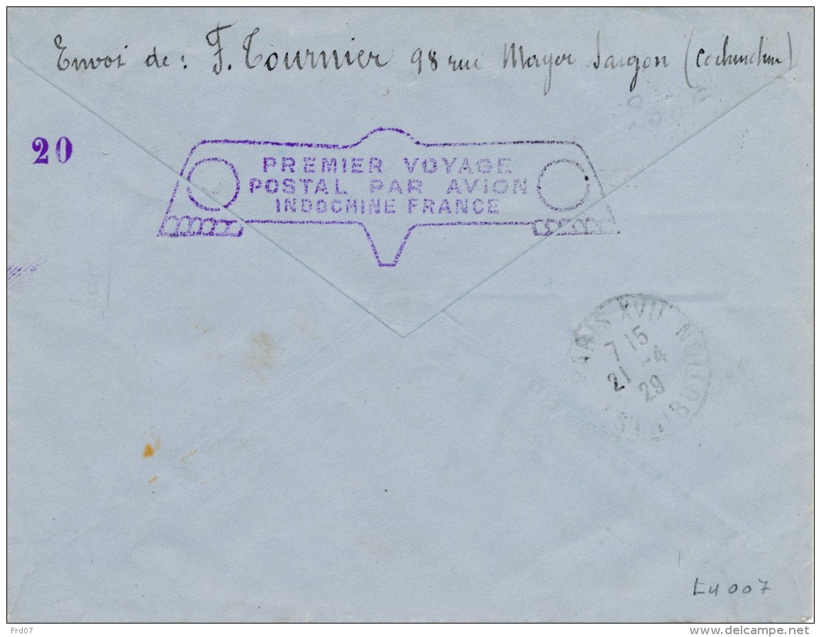 L Recommandé Tourane - Vol Record Saigon - Paris 12.4.1929 - Premier Voyage Postal Indochine - France - 1927-1959 Lettres & Documents