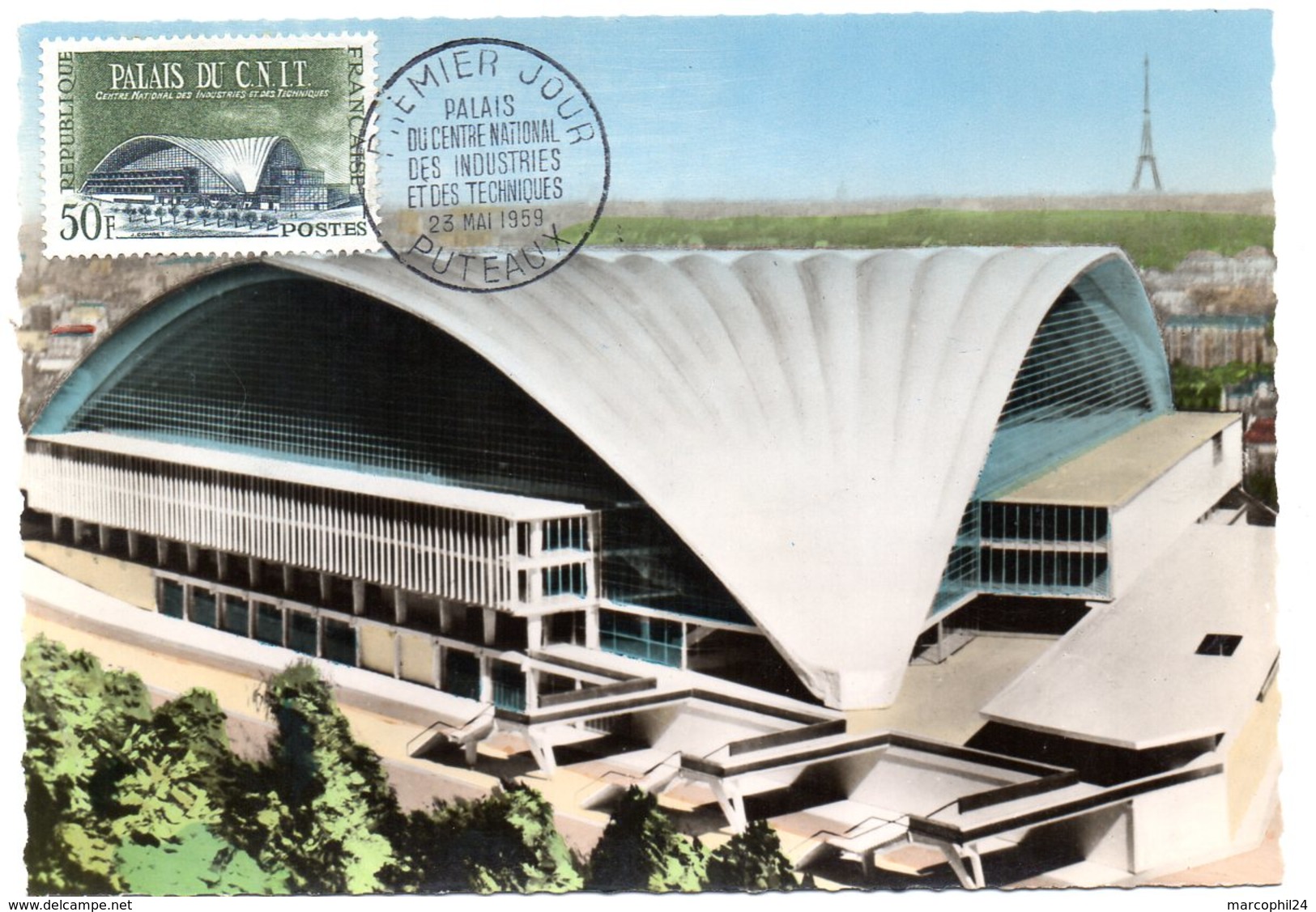 CARTE MAXIMUM FRANCE 1959 / 92 PUTEAUX  = CACHET FDC PREMIER JOUR N° 1206 CNIT PALAIS DU CENTRE NATIONAL DES INDUSTRIES - 1950-1959