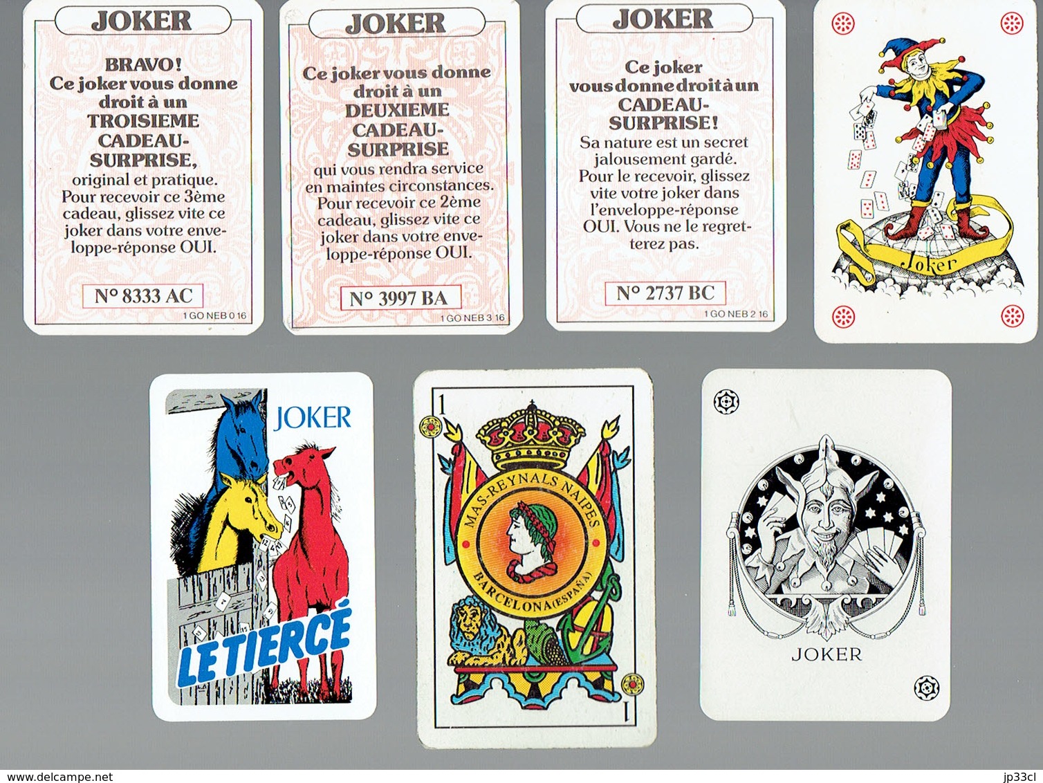 Joker Lot De 7 Cartes à Jouer Représentant Des Jokers (Lotto, Mas Reynals Naipes Barcelone, Le Tiercé, Etc.) - Speelkaarten