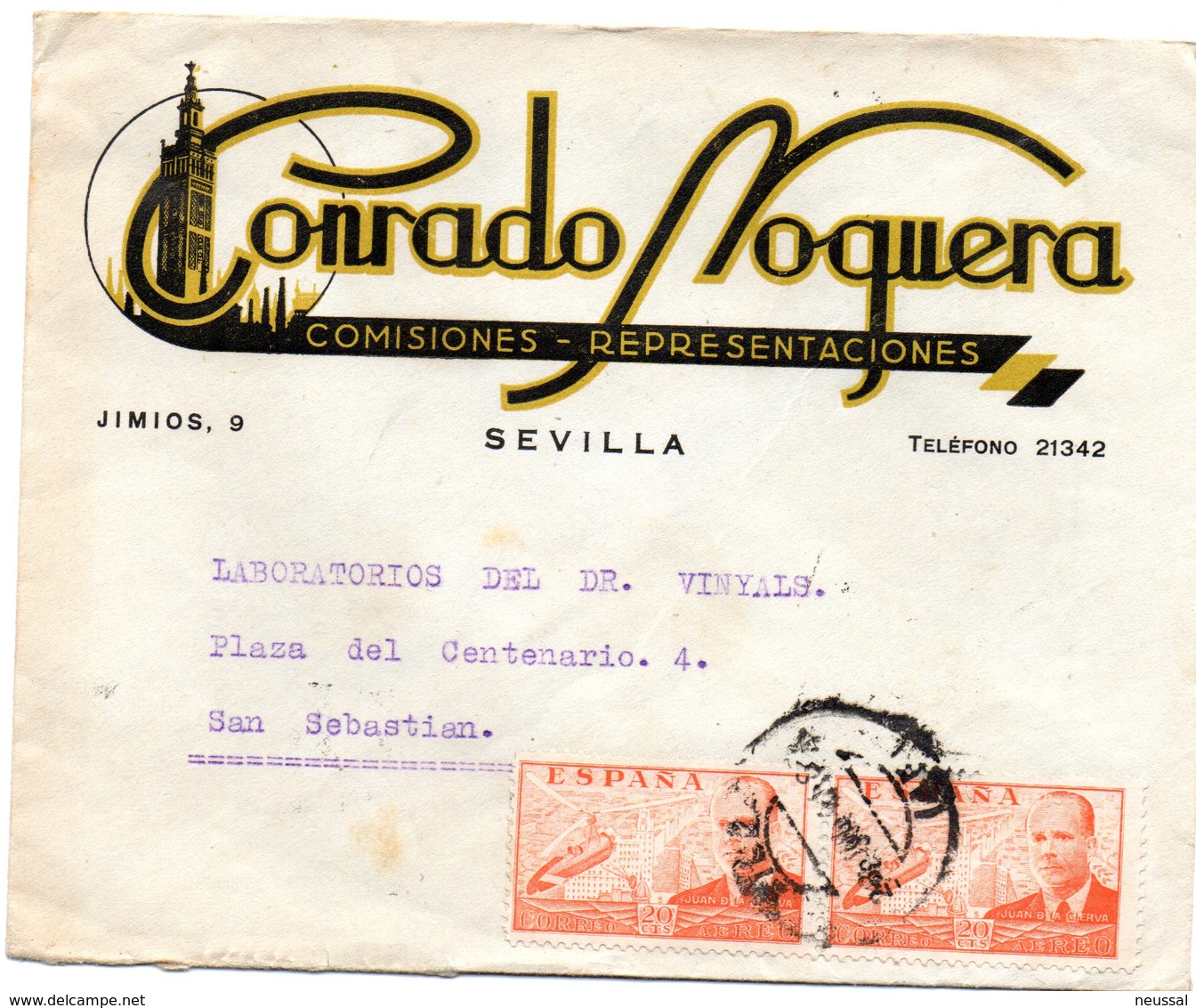 Carta Con Matasellos Sevilla Y Publicidad Conrado Noguera. - Covers & Documents