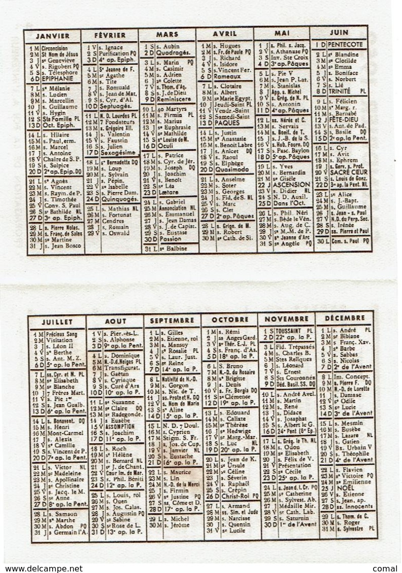 CALENDRIER 1952 - L'oeuvre De Saint-François De Sales - Papier Petit Format - Ouvert 14cm X9,8cm - Small : 1941-60