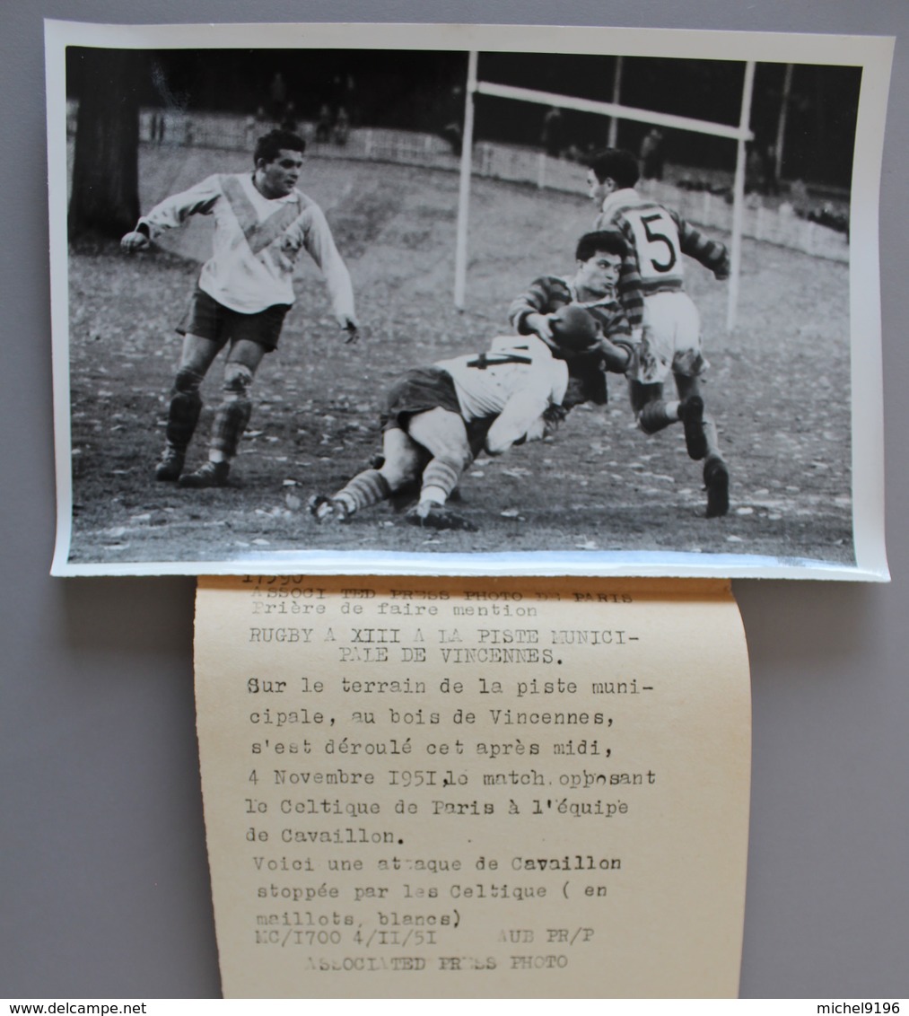 Rugby à XIII Celtique Paris-Cavaillon à Vincennes1951 Photo Presse 180x120 - Sports