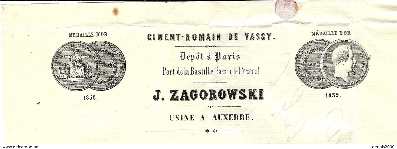 1868- Lettre à En-tête  De Paris Bt Mazas Affr. Paire N°21  Oblit. étoile 30 Pour Auxerre - 1849-1876: Période Classique