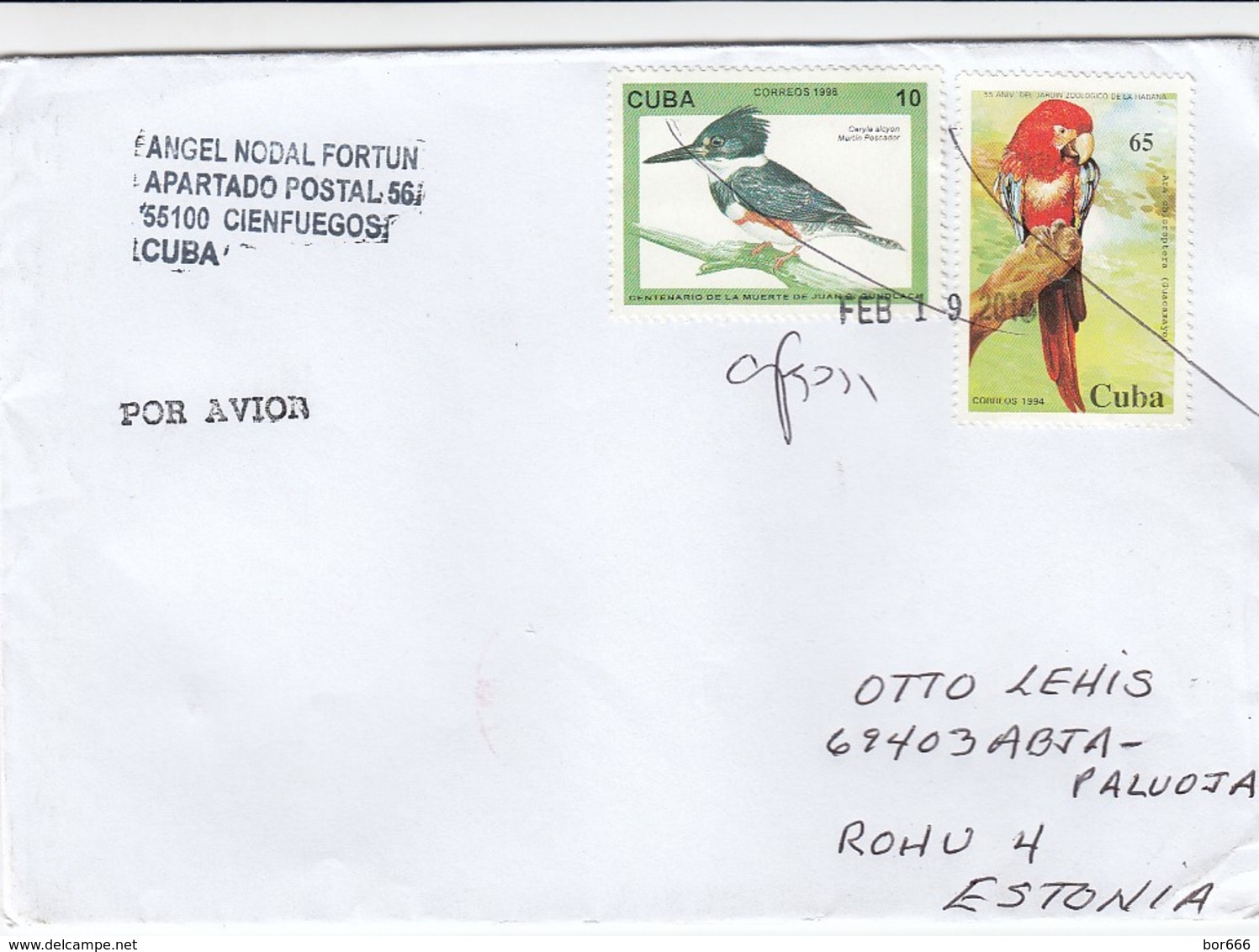 GOOD CUBA Postal Cover To ESTONIA 2018 - Good Stamped: Birds - Lettres & Documents