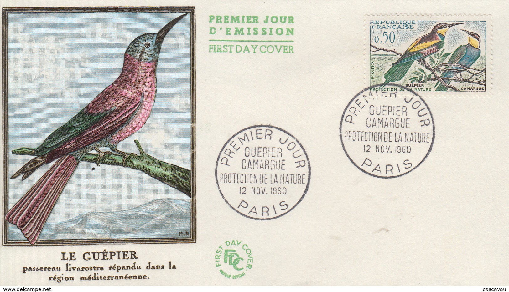 Enveloppe  FDC  1er   Jour   FRANCE   Oiseau  :  Le  GUEPIER   CAMARGUE    1960 - 1960-1969