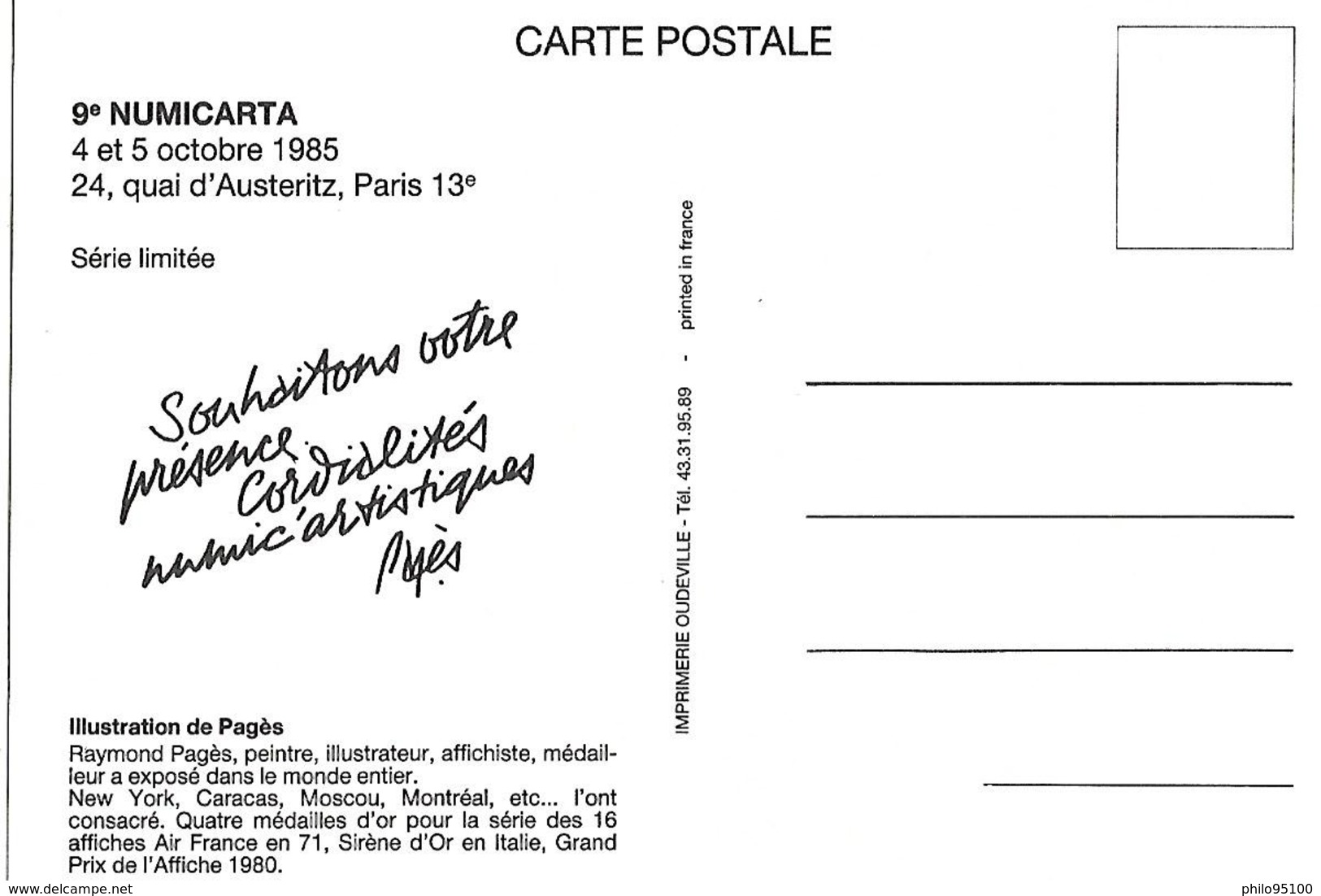 Paris . 9° NUMI-CARTA . 1985 - Bourses & Salons De Collections
