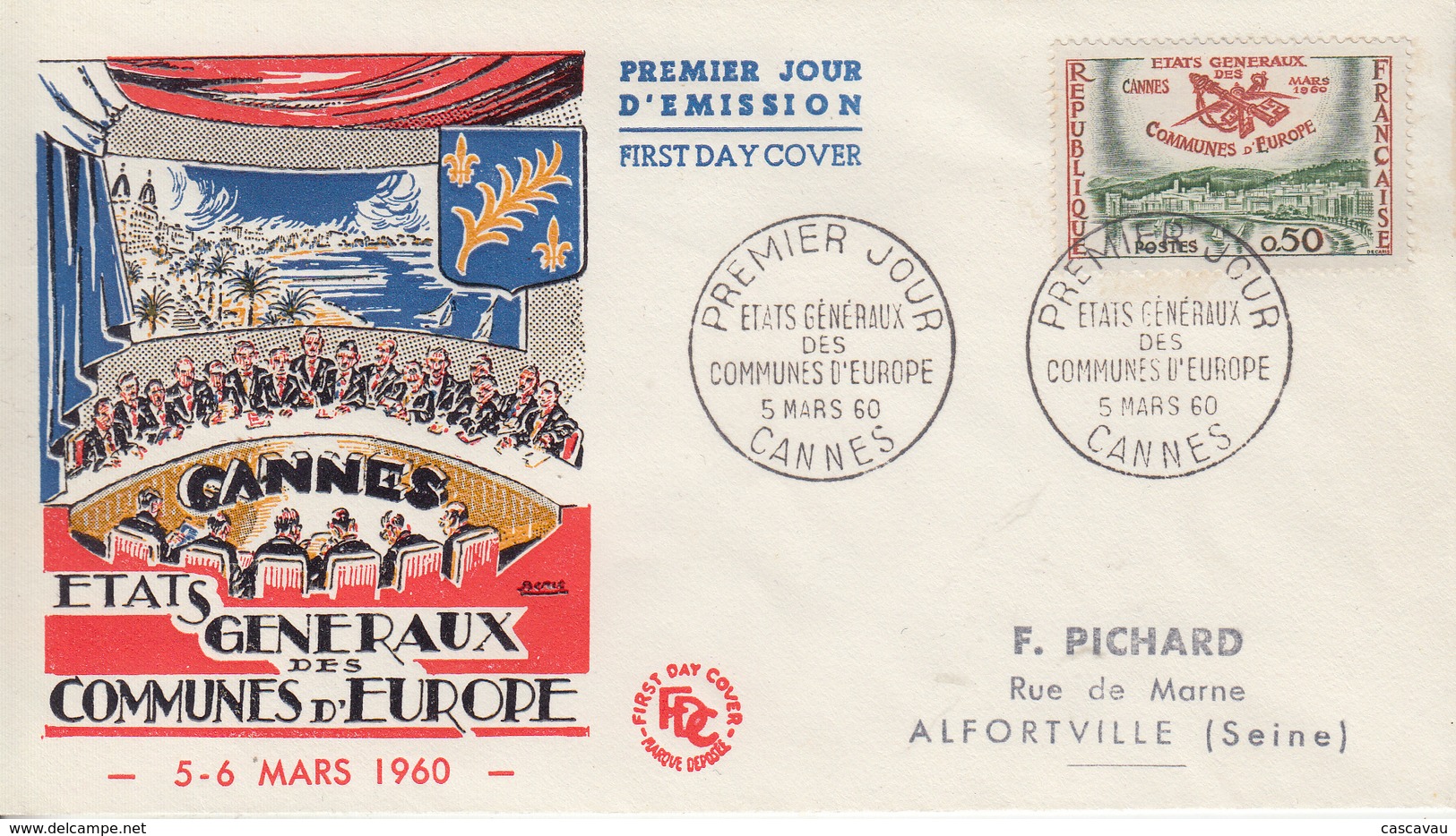 Enveloppe  FDC  1er  Jour   FRANCE   Etats  Généraux  Des  Communes  D' Europe   CANNES   1960 - 1960-1969