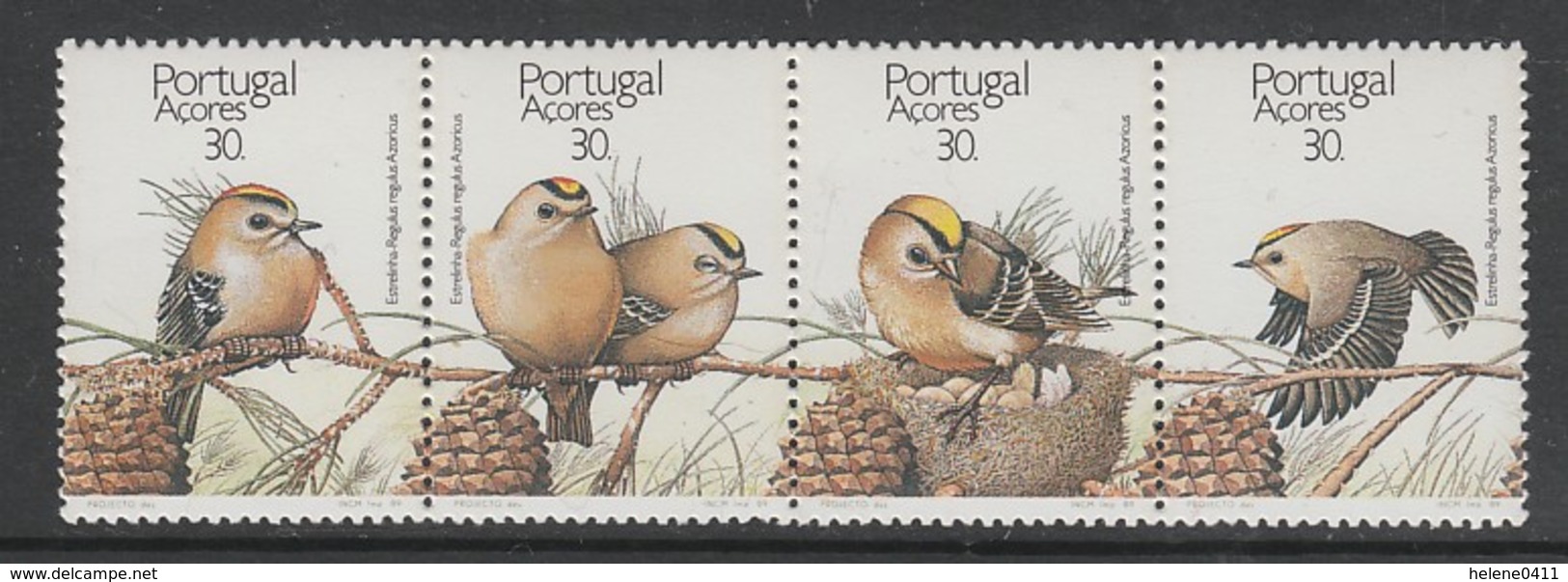 SERIE NEUVE DES ACORES - LE ROITELET HUPPE ( REGULUS REGULUS AZORICUS) N° Y&T 387 A 390 - Passereaux