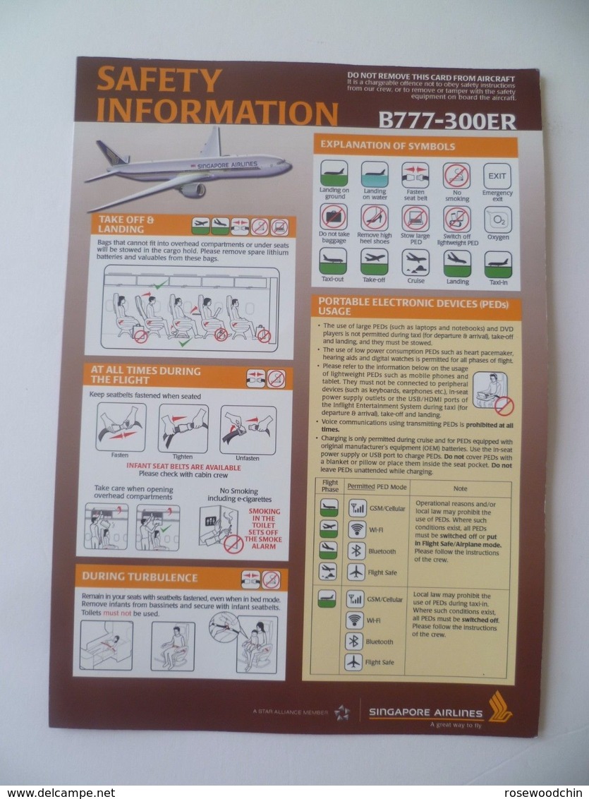 Singapore Airlines B777-300ER Safety Information Card (#7) - Fichas De Seguridad