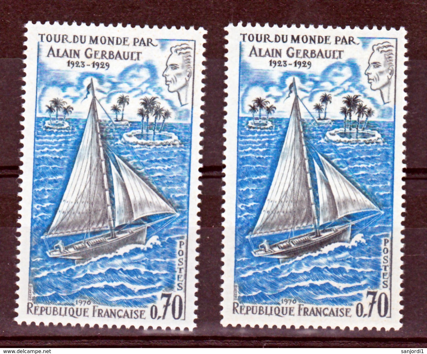 France 1621 Variété Bateau Gris Et Arbres Extra Pale Et Normal Alain Gerbault Neuf ** TB MNH Sin Charnela Cote 70 Dallay - Nuovi