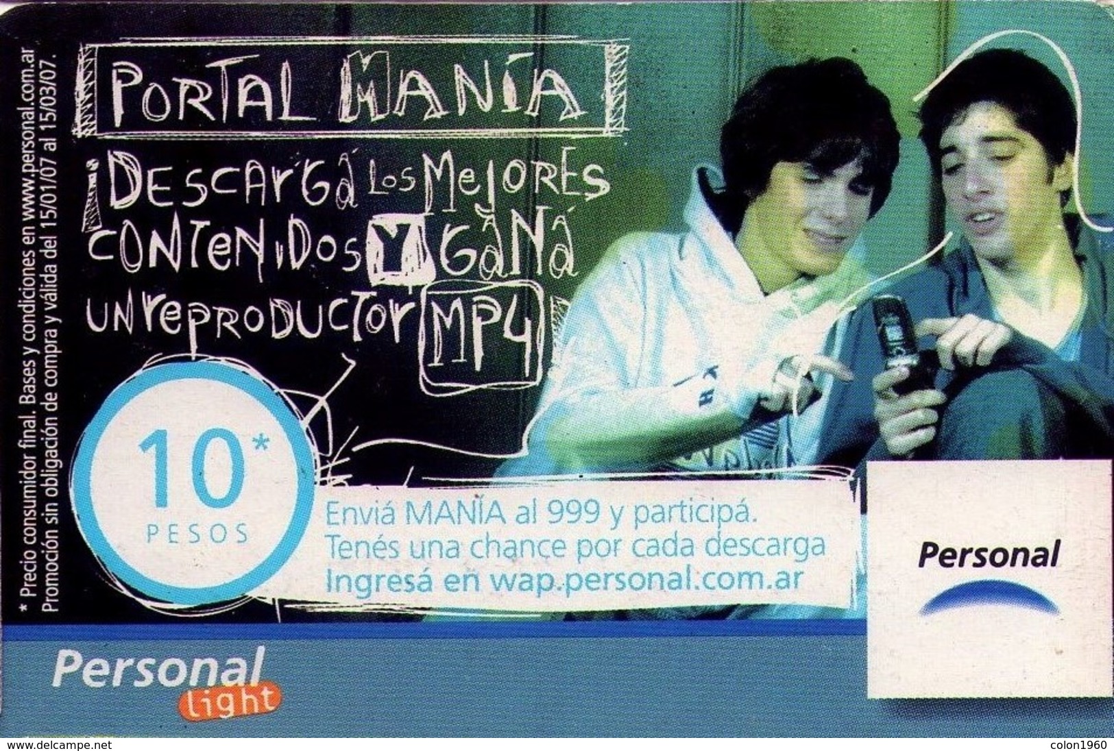 TARJETA TELEFONICA DE ARGENTINA, PREPAGO. PER-0098Aa, PORTAL MANÍA. (013) - Argentina