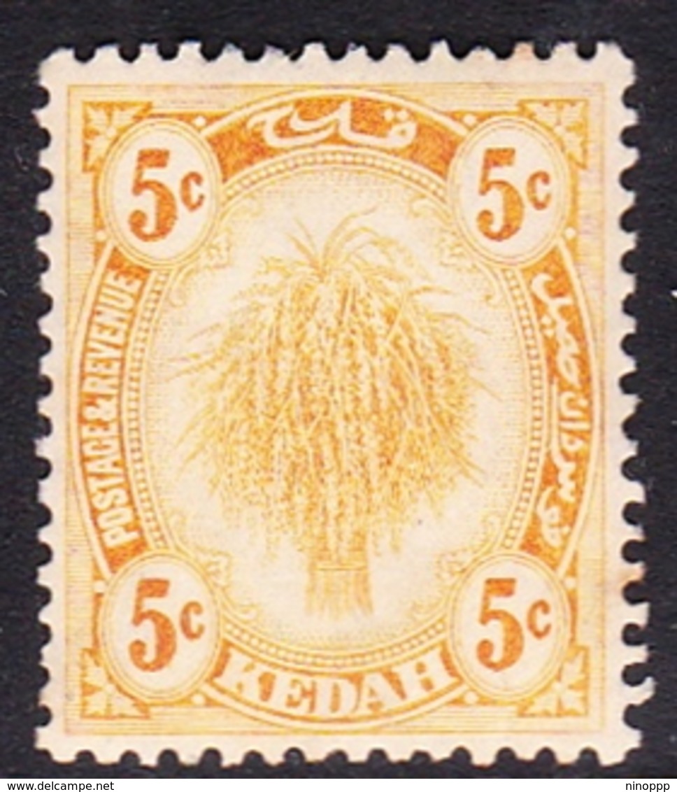 Malaysia-Kedah SG 55 1922 Sheaf Of Rice, 5c Yellow, Mint Hinged - Kedah