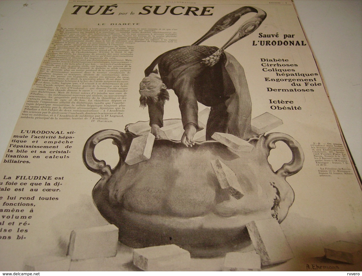 ANCIENNE PUBLICITE MEDICAMENT TUE PAR LE SUCRE URODONAL  1913 - Other & Unclassified