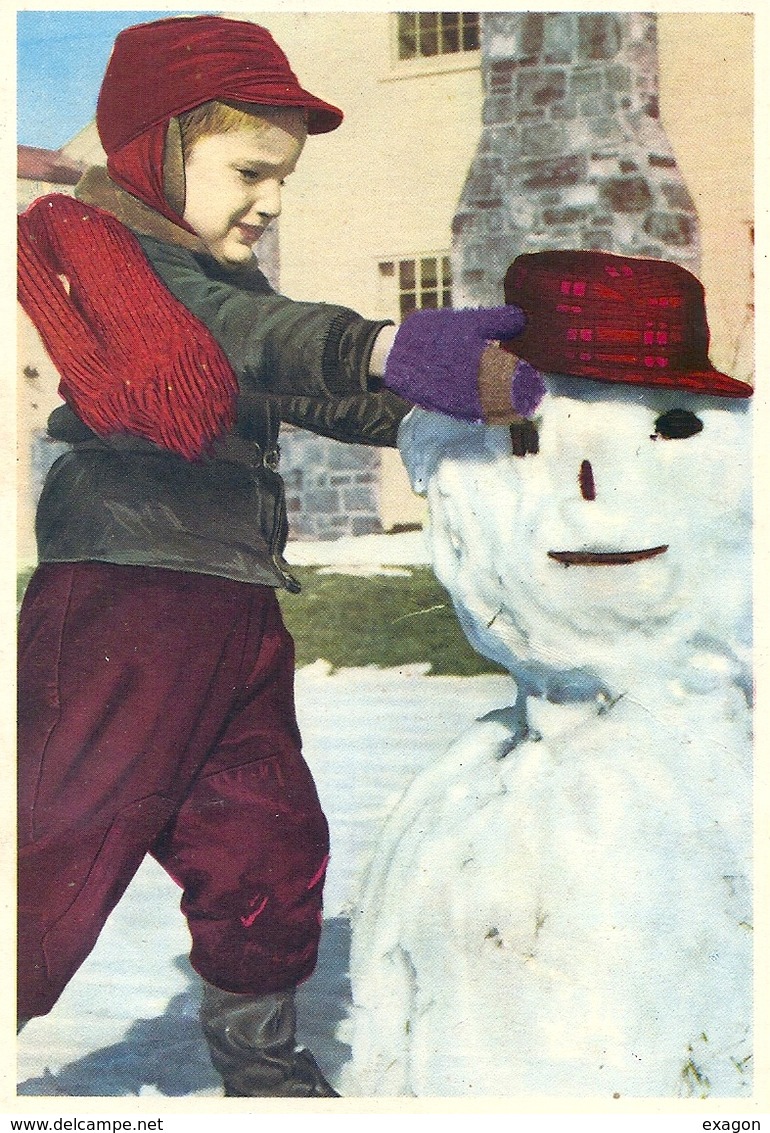 CARTOLINA   " BIMBO  CON  PUPAZZO  DI  NEVE "  -    Anno 1960. - Giochi, Giocattoli