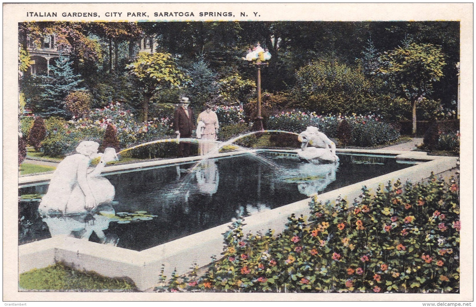 Italian Gardens, City Park, Saratoga Springs, New York, USA Vintage Unused - Saratoga Springs