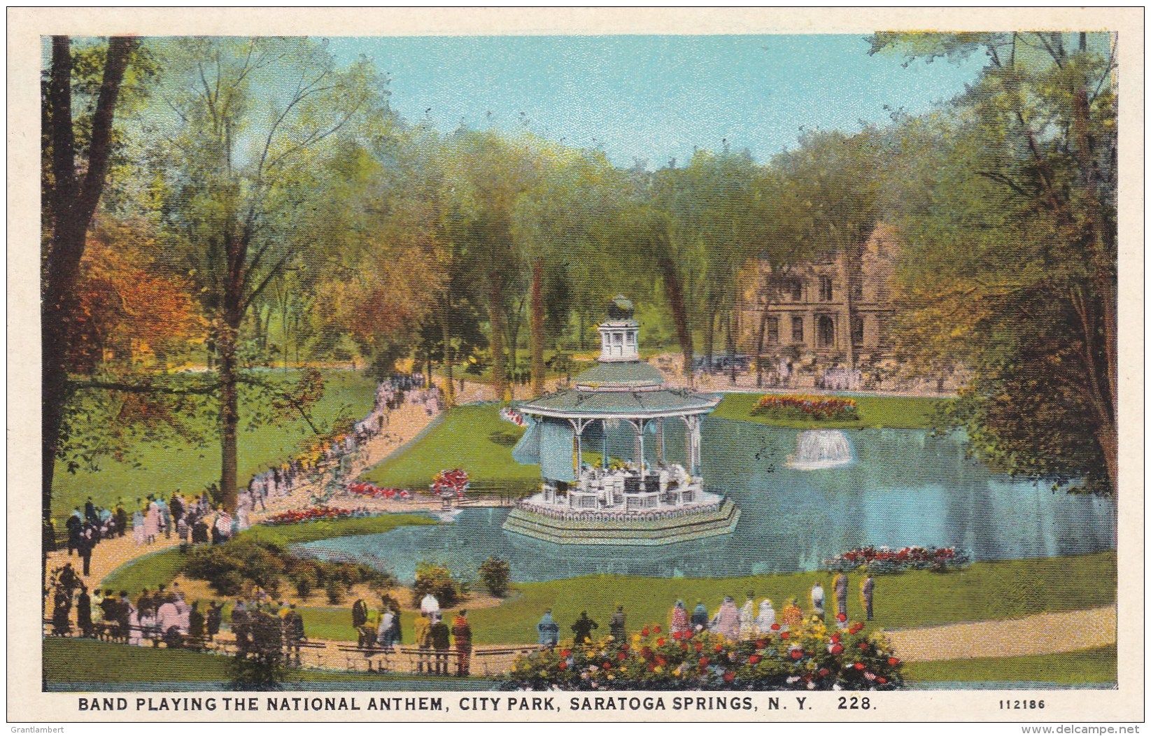 Band Playing National Anthem, City Park, Saratoga Springs, New York, USA Vintage Unused - Saratoga Springs