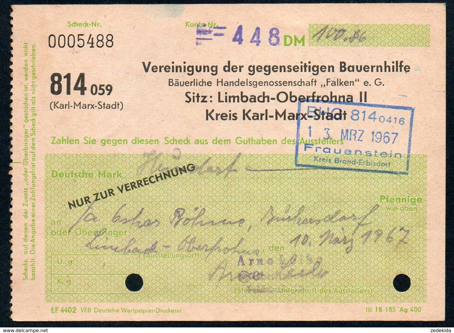 B4610 - Bauernhilfe Limbach Oberfrohna Kr. Karl Marx Stadt - Rechnung Quittung - 1950 - ...