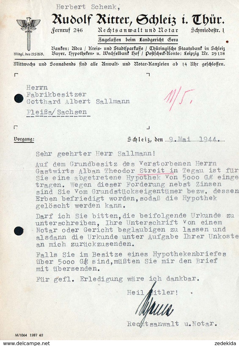 B4611 - Schleiz - Rudolf Ritter - Rechtsanwalt Notar - 1900 – 1949