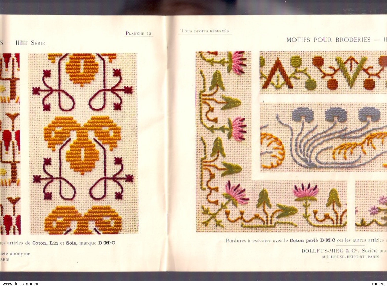 MOTIFS pour BRODERIES 3 * BIBLIOTHEQUE DMC ca1925 BRODERIE D.M.C. POINT DE CROIX CROSS STITCH KRUISSTEEK DENTELLE Z211