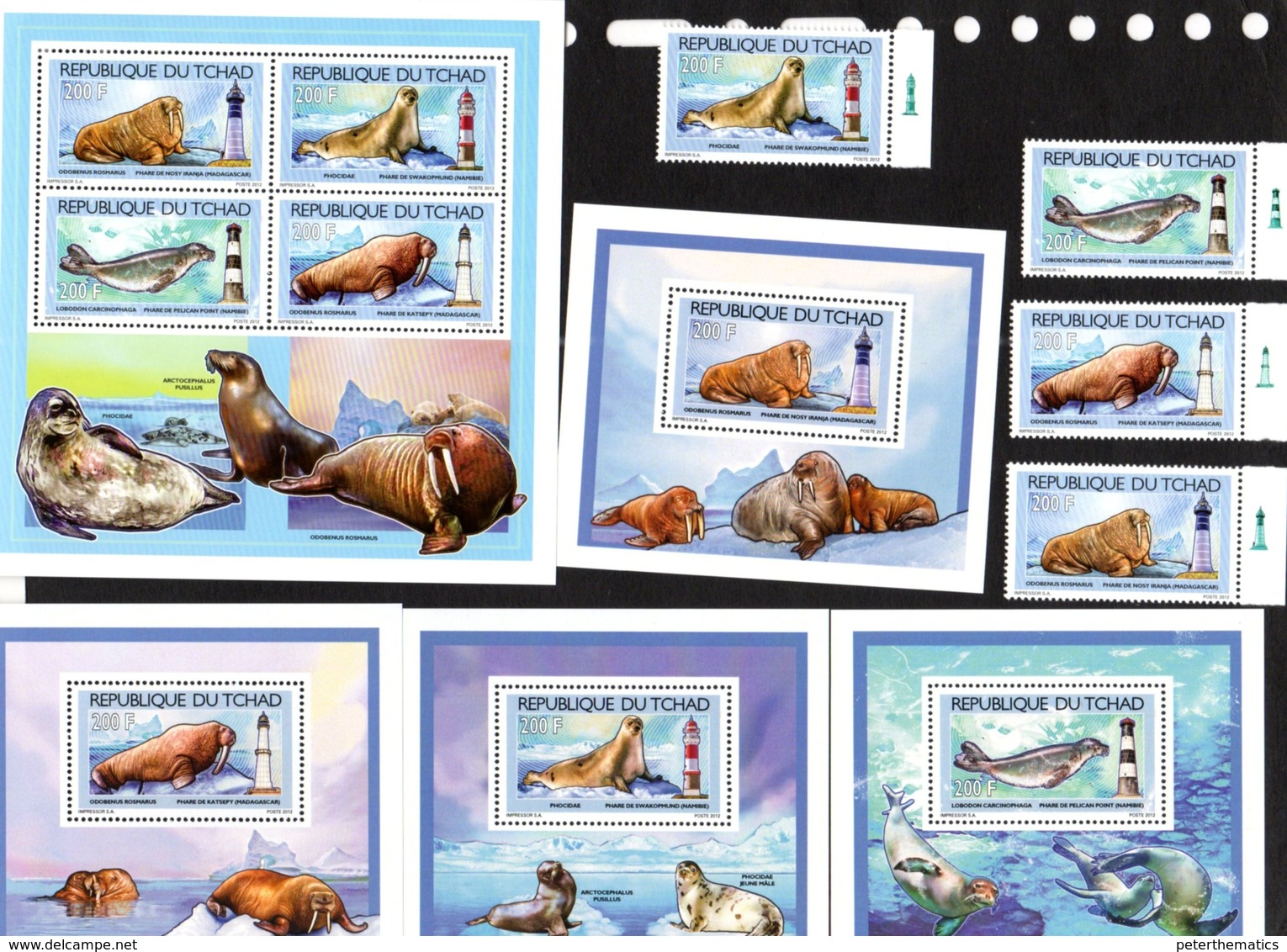 CHAD, 2012, MNH, SEALS, WALRUSES, LIGHTHOUSES, 4v+COMPOUND SHEETLET+ 4 DELUXE S/SHEETS - Other & Unclassified