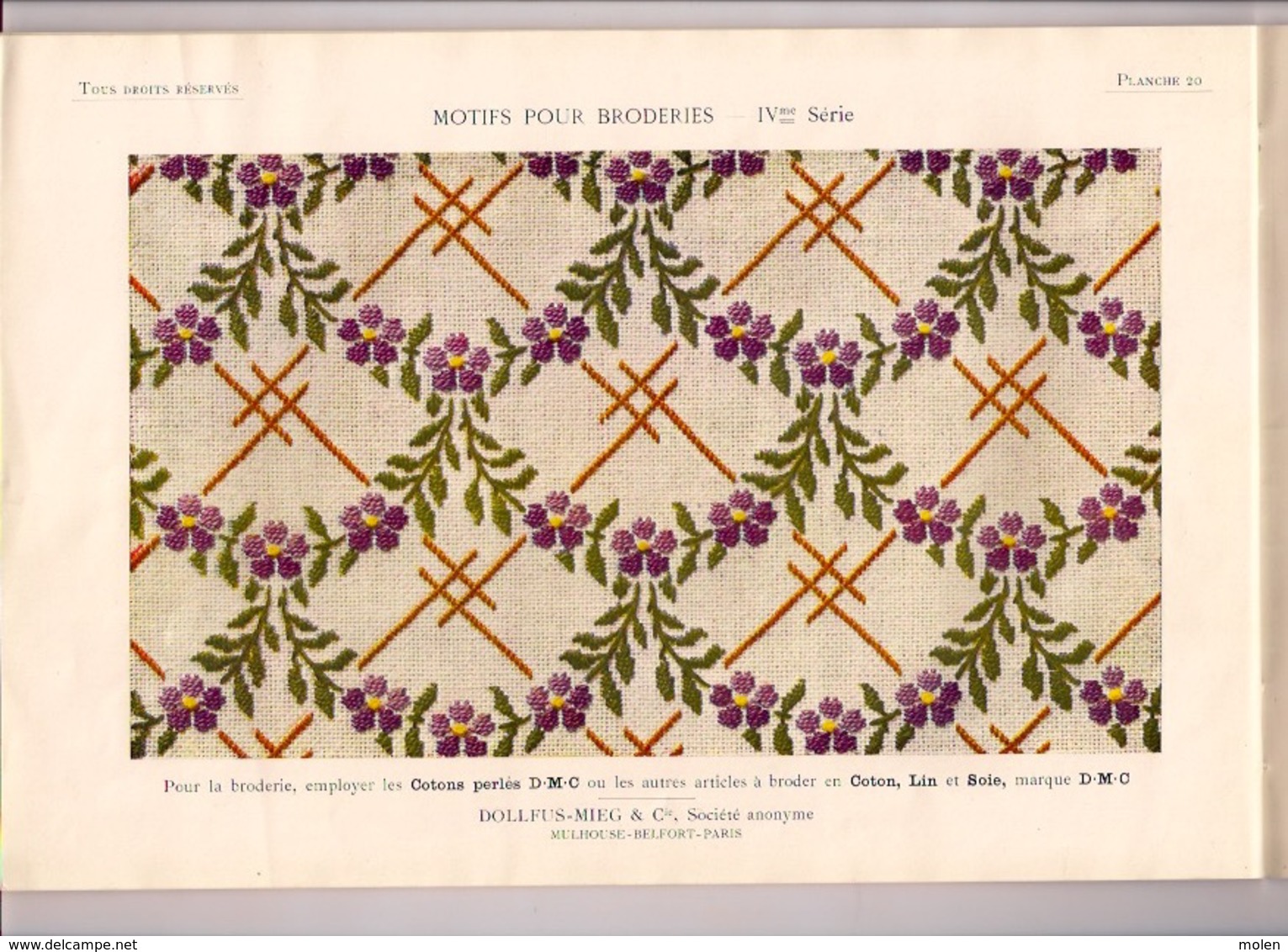 MOTIFS pour BRODERIES 4me BIBLIOTHEQUE DMC ca1935 BRODERIE D.M.C. POINT DE CROIX CROSS STITCH KRUISSTEEK DENTELLE Z214