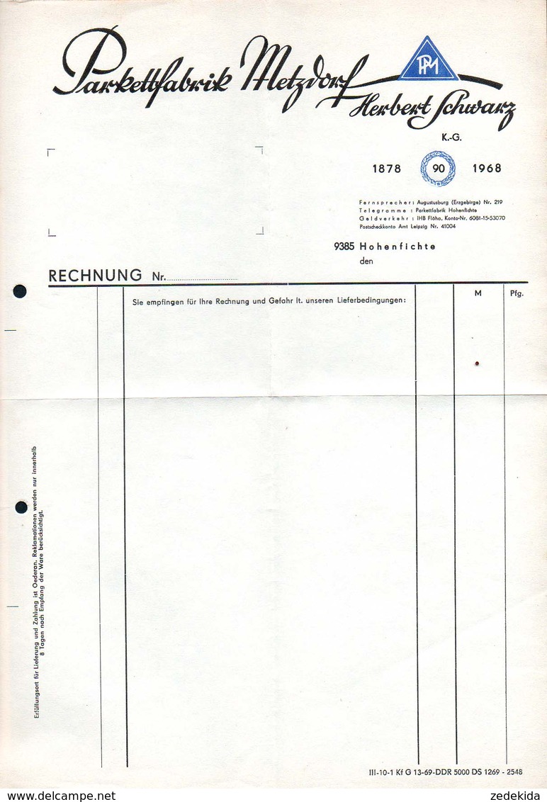 B4616 - Metzdorf Hohenfichte - Herbert Schwarz Parkettfabrik - Rechnung Quittung BLANKO - 1950 - ...