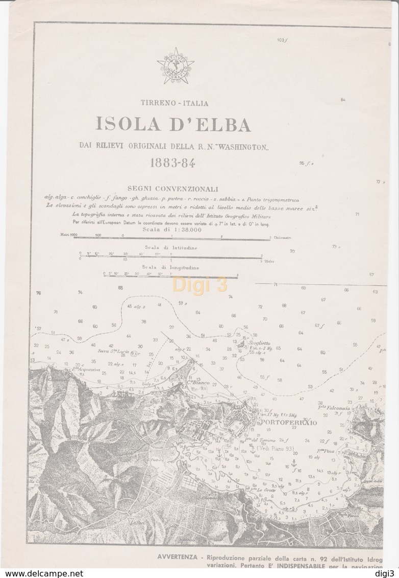 Marina Militare, 1883-84, Rada Di Portoferraio, Isola D'Elba, Rilievi Nave Washington, Com.te Magnaghi - Tecnica & Strumenti Nautici