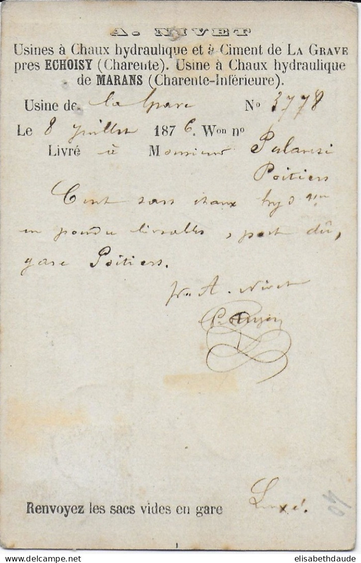 1876 - CERES - CARTE PRECURSEUR ENTIER Avec REPIQUAGE De ECHOISY (CHARENTE) => POITIERS - Precursor Cards
