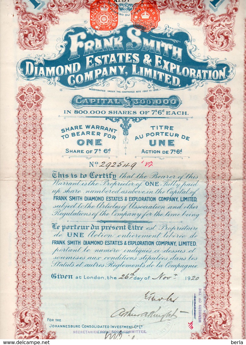 FRANK SMITH DIAMOND ESTATES & EXPLORATION COMPANY- -25  ActionS-1920 - Mijnen