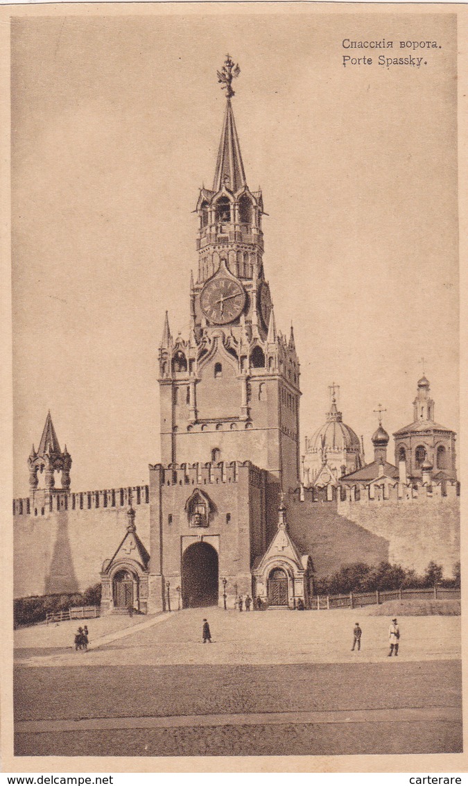 RUSSIE,moscou,moscow,moskva,MOCKBA,URSS,PORTE SPASSKY EN 1900,PLACE ROUGE,KREMLIN,CATHEDRALE BASILE LE BIENHEUREUX - Russia