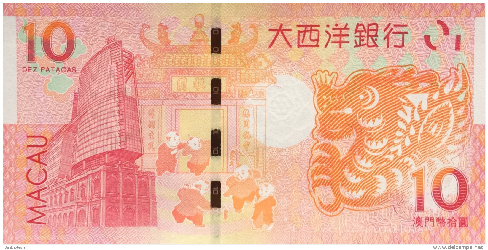 Macao 10 Patacas, P-85 2012 "Year Of The Dragon" UNC - Macao