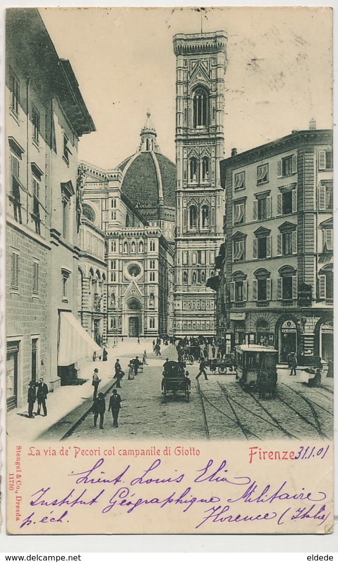 Firenze La Via De Pecori Col Campanile Di Giotto Edit Stengel Dresda 11730  Horse Tram Used 1901 - Firenze (Florence)