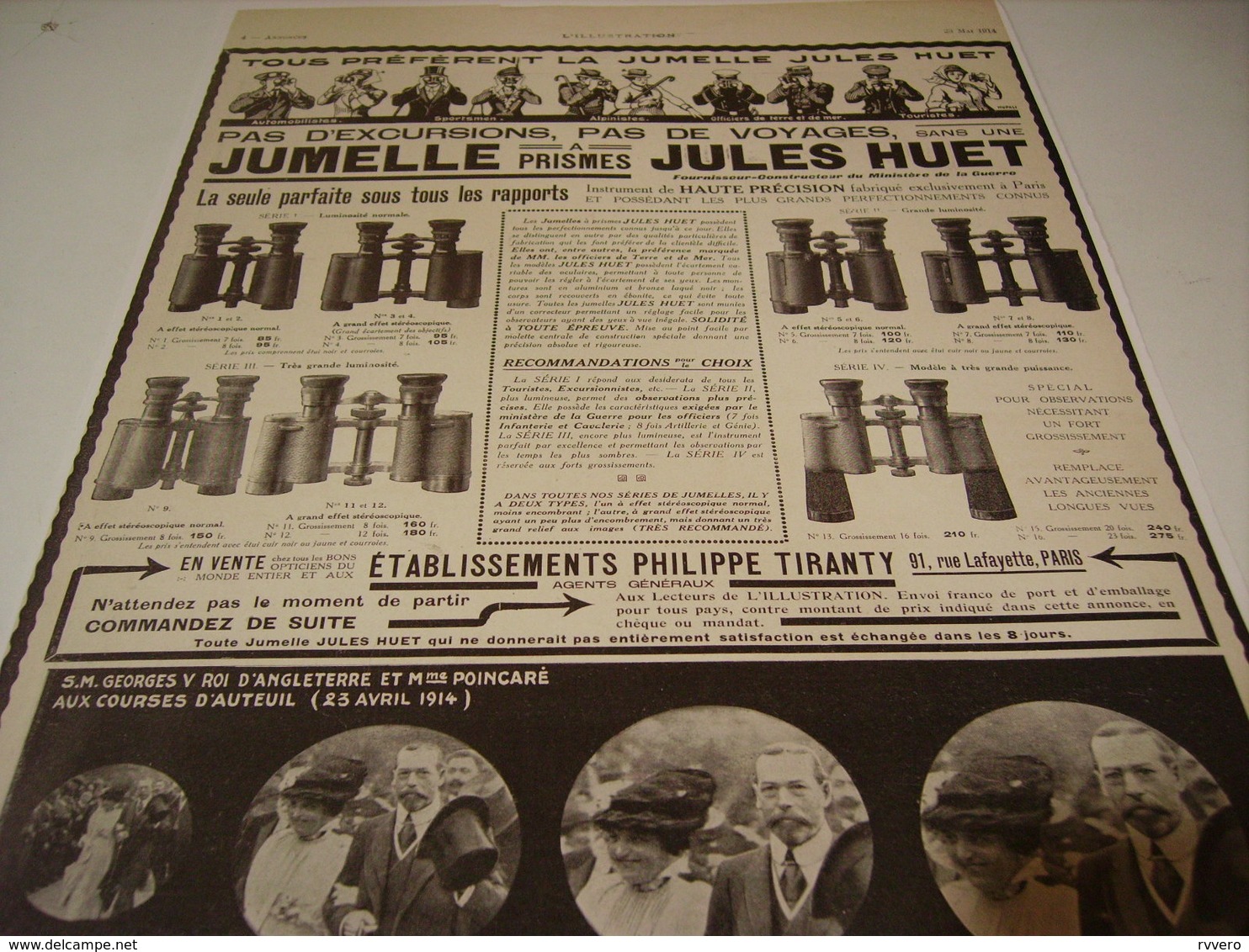 ANCIENNE PUBLICITE JUMELLE DE JULES HUET 1914 - Publicités