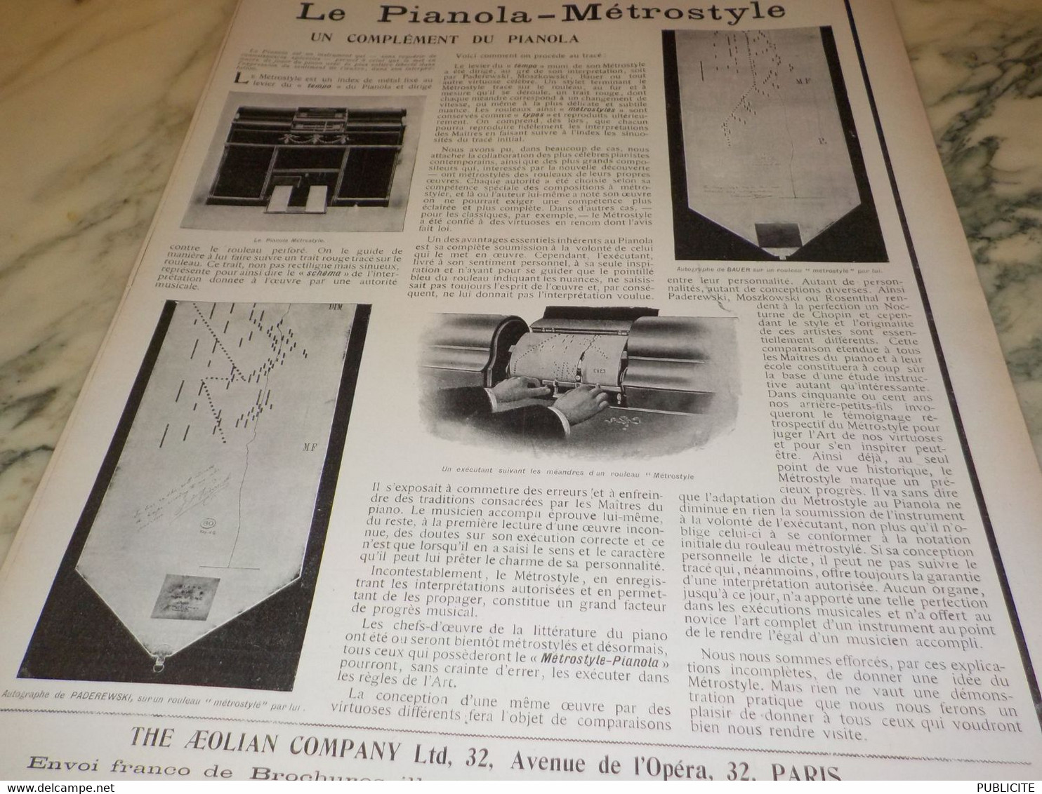 ANCIENNE PUBLICITE PIANOLA-METROSTYLE DE THE AEOLIAN COMPAGNY  1904 - Other & Unclassified