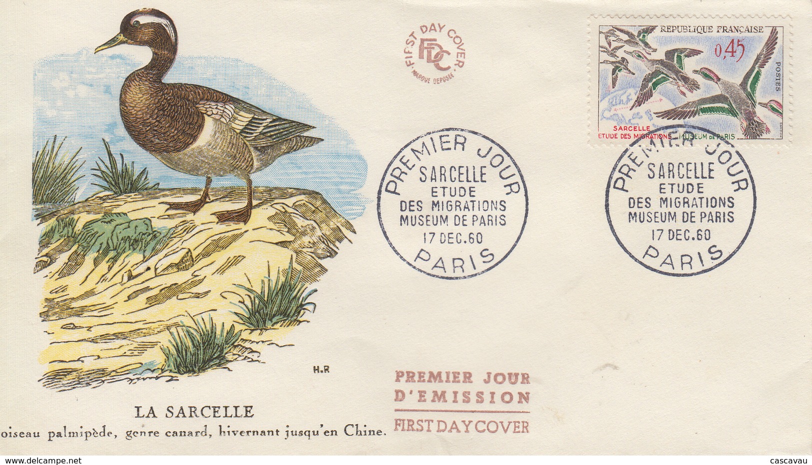 Enveloppe  FDC  1er   Jour   FRANCE   Oiseau  :  La   SARCELLE    1960 - 1960-1969