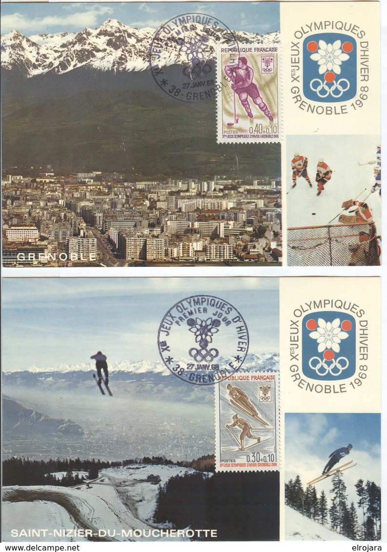 FRANCE Complete Set On 5 Olympic Postcards With Olympic First Day Cancel - Winter 1968: Grenoble