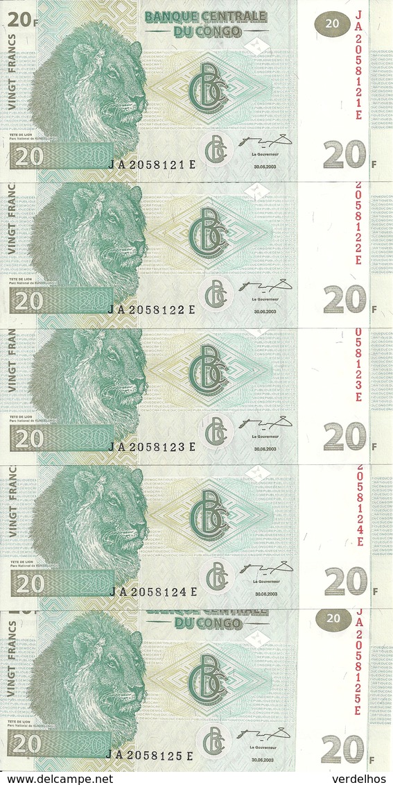 CONGO 20 FRANCS 2003 UNC P 94 ( 5 Billets ) - Non Classés