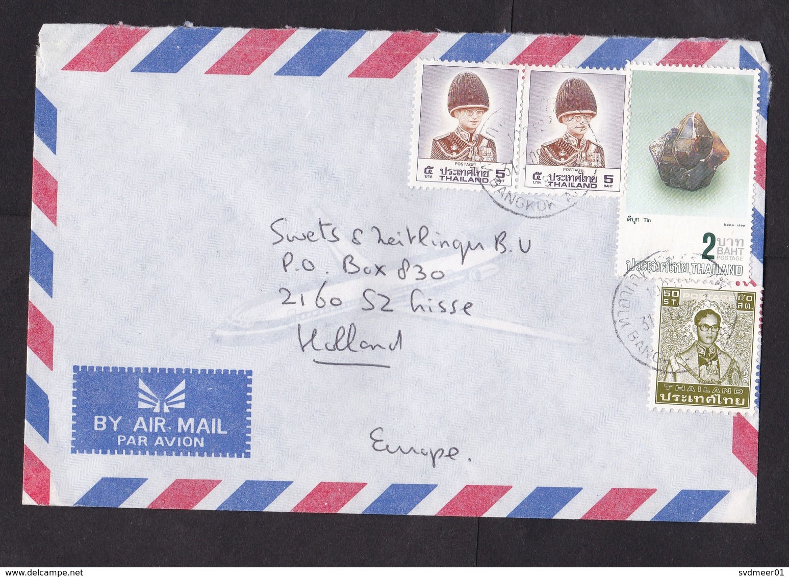 Thailand: Airmail Cover To Netherlands, 4 Stamps, Tin Ore Mineral, 2 Different Series King (traces Of Use) - Thailand