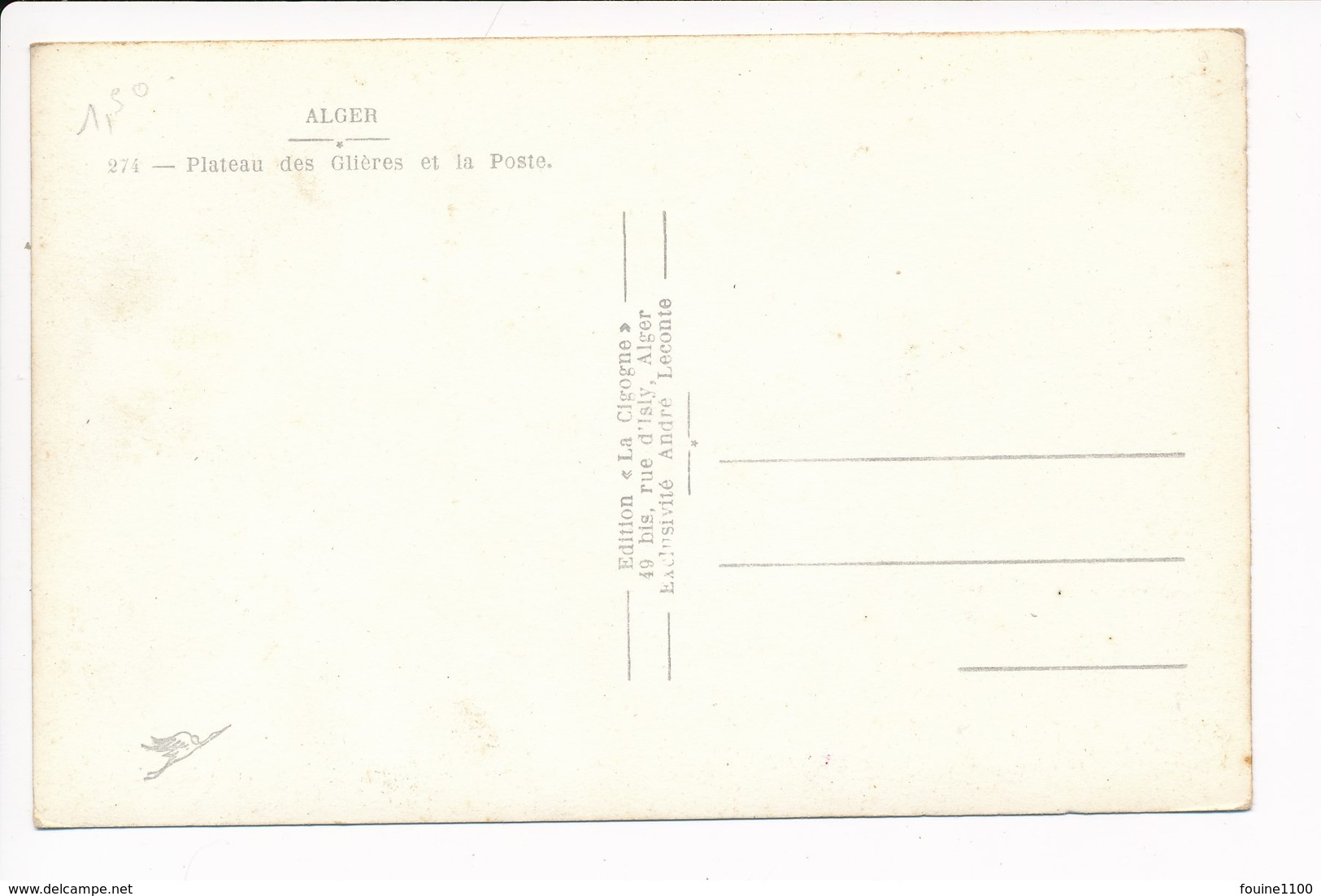 Carte D' Alger  Plateau Des Glières Et La Poste  ( Format C.P.A ) ( Recto Verso ) - Alger