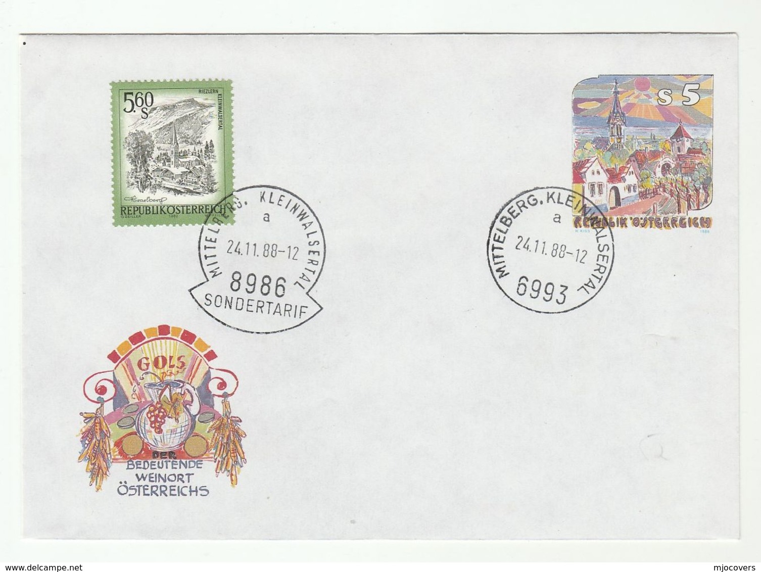 1988 AUSTRIA 5s Illus WINE JUG GRAPES  UPRATED Postal STATIONERY COVER Stamps SONDERTARIF Pmk Fruit  Alcohol - Other & Unclassified