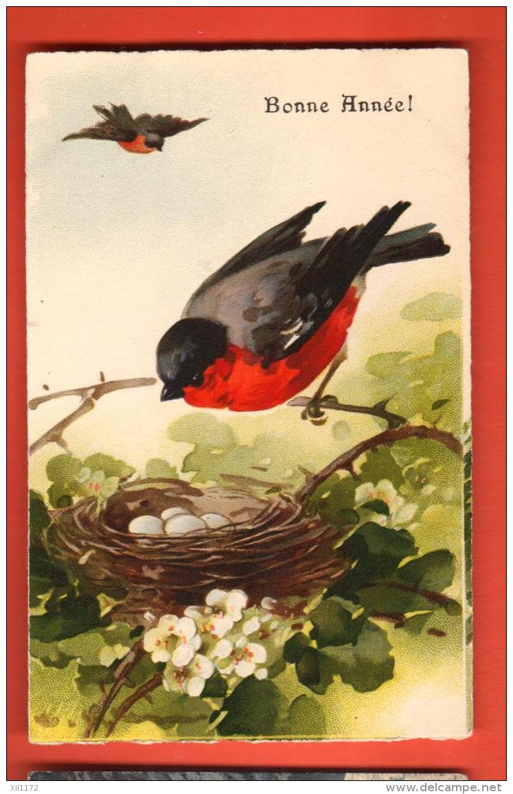 DA06-36  Bonne Année, Oiseau Et Son Nid, Illustrateur Inconnu  Circulé Sous Enveloppe - 1900-1949
