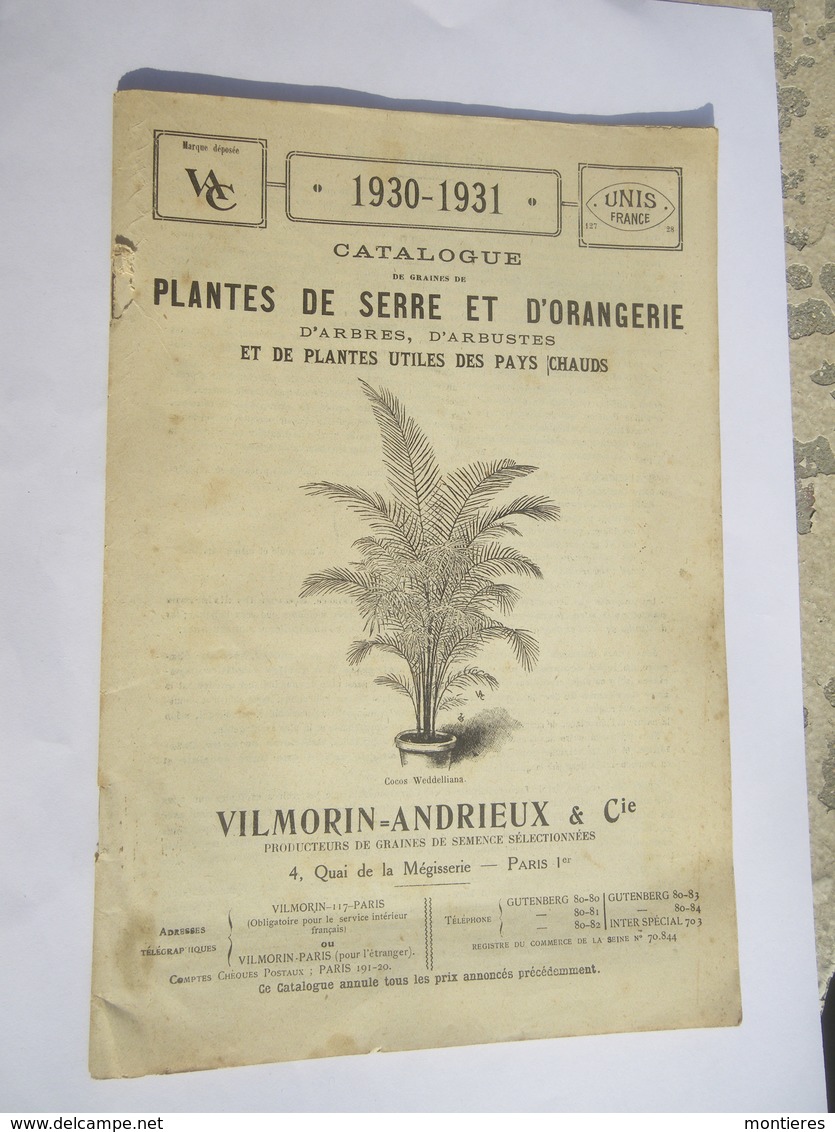 VILMORIN - ANDRIEUX & Cie 4 Quai De La Mégisserie - Tarif 1930 Graines Plantes De Serre Et D'orangerie Tropiques - Agriculture