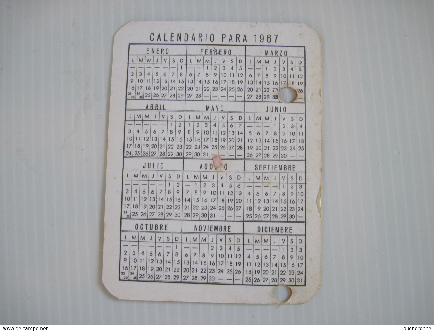 CALENDRIER CALENDARIO PARA  CAMPING EL TORO BRAVO BARCELONA Espana 1967   T.B.E  2 Trous De Classeur - Klein Formaat: 1961-70