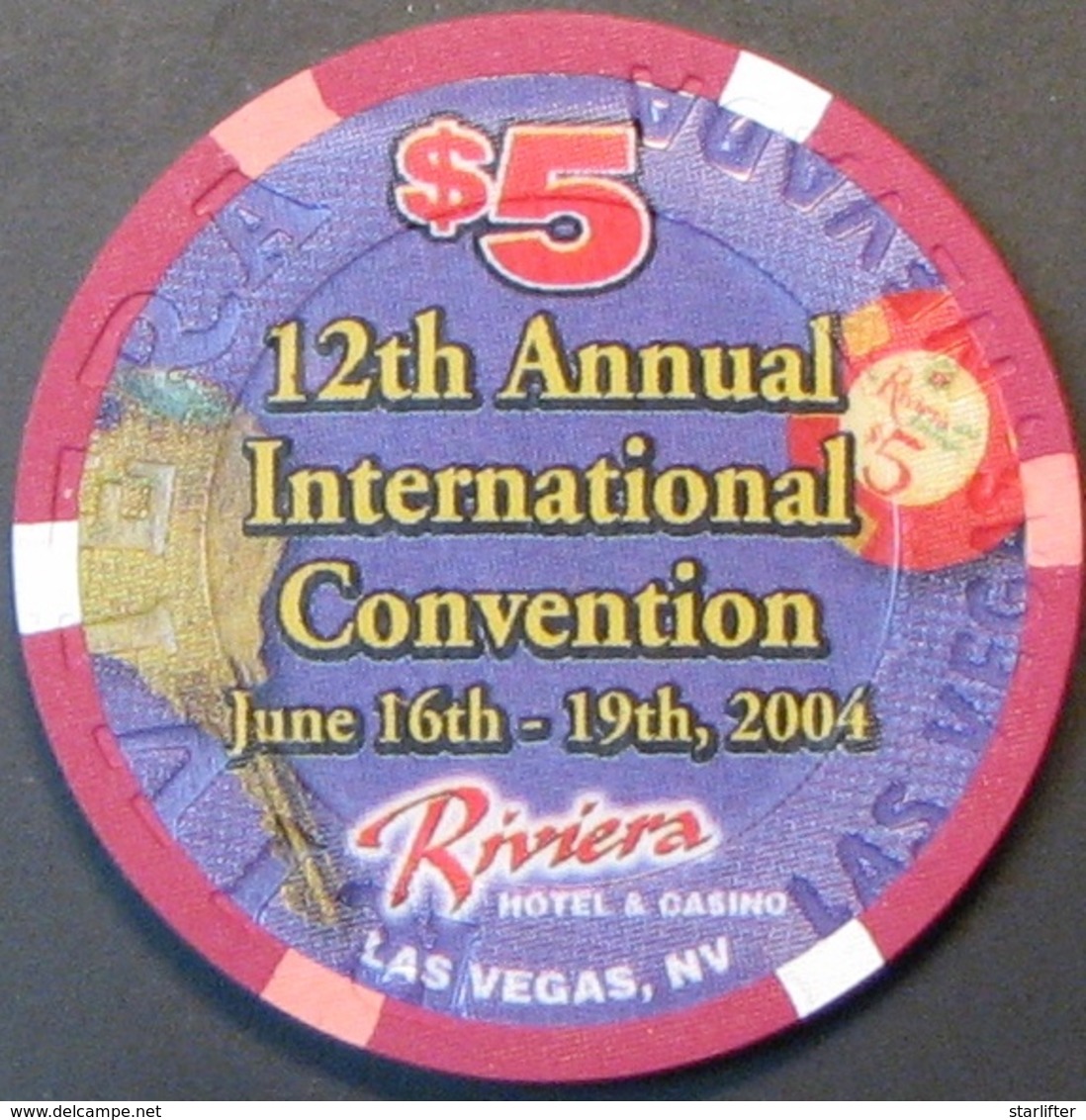 $5 Casino Chip. Riviera, Las Vegas, NV. 12th Annual CC&GTCC Convention. E11. - Casino