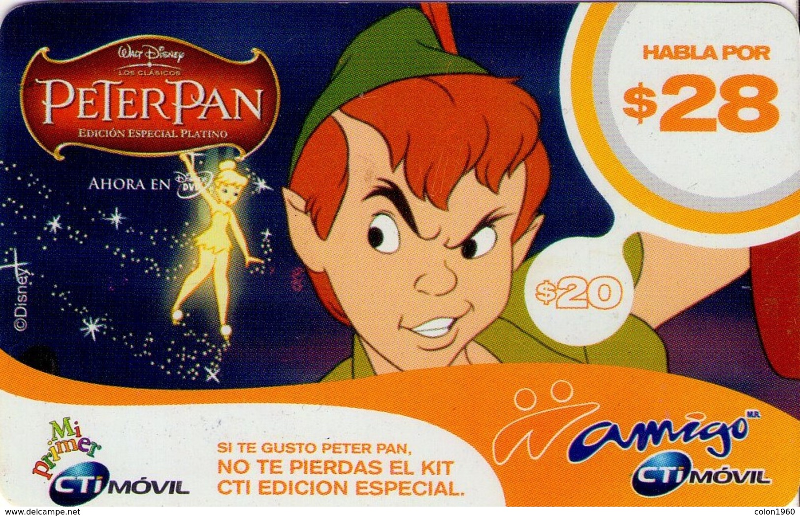 TARJETA TELEFONICA DE ARGENTINA, PREPAGO. CTI-087B, DISNEY - PETER PAN - PETER Y CAMPANITA (088) COLOR-GRAF - Disney